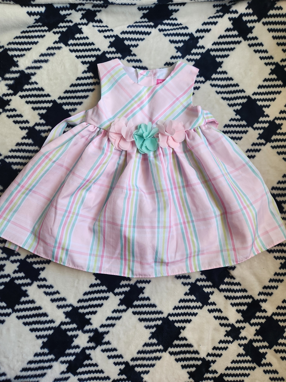 Good Lad Pastel Pink Striped Party Dress with Floral Waistband